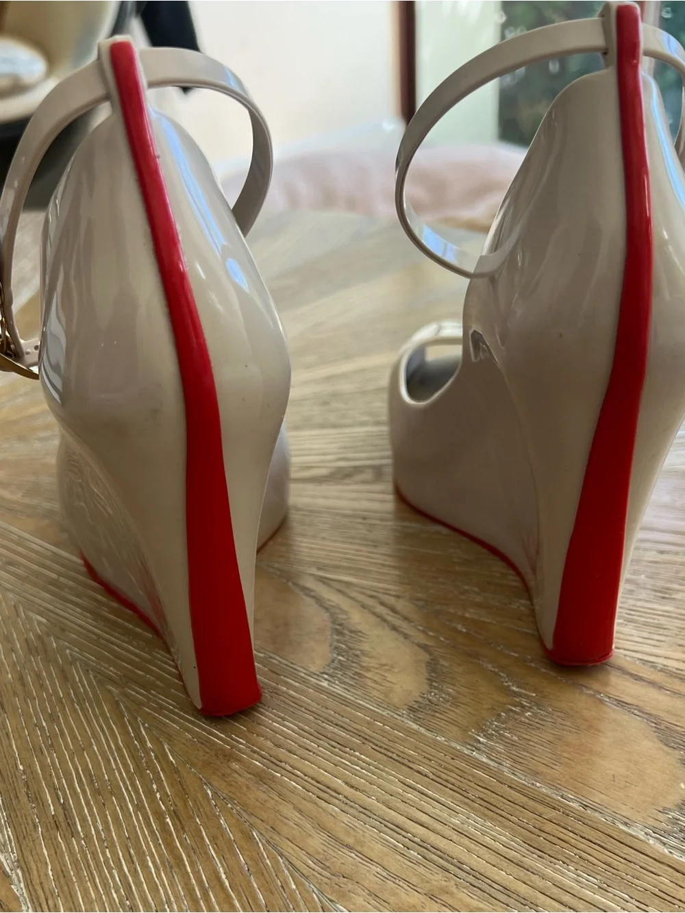 Melissa Nude Patent Peep-Toe Wedge size 6.5